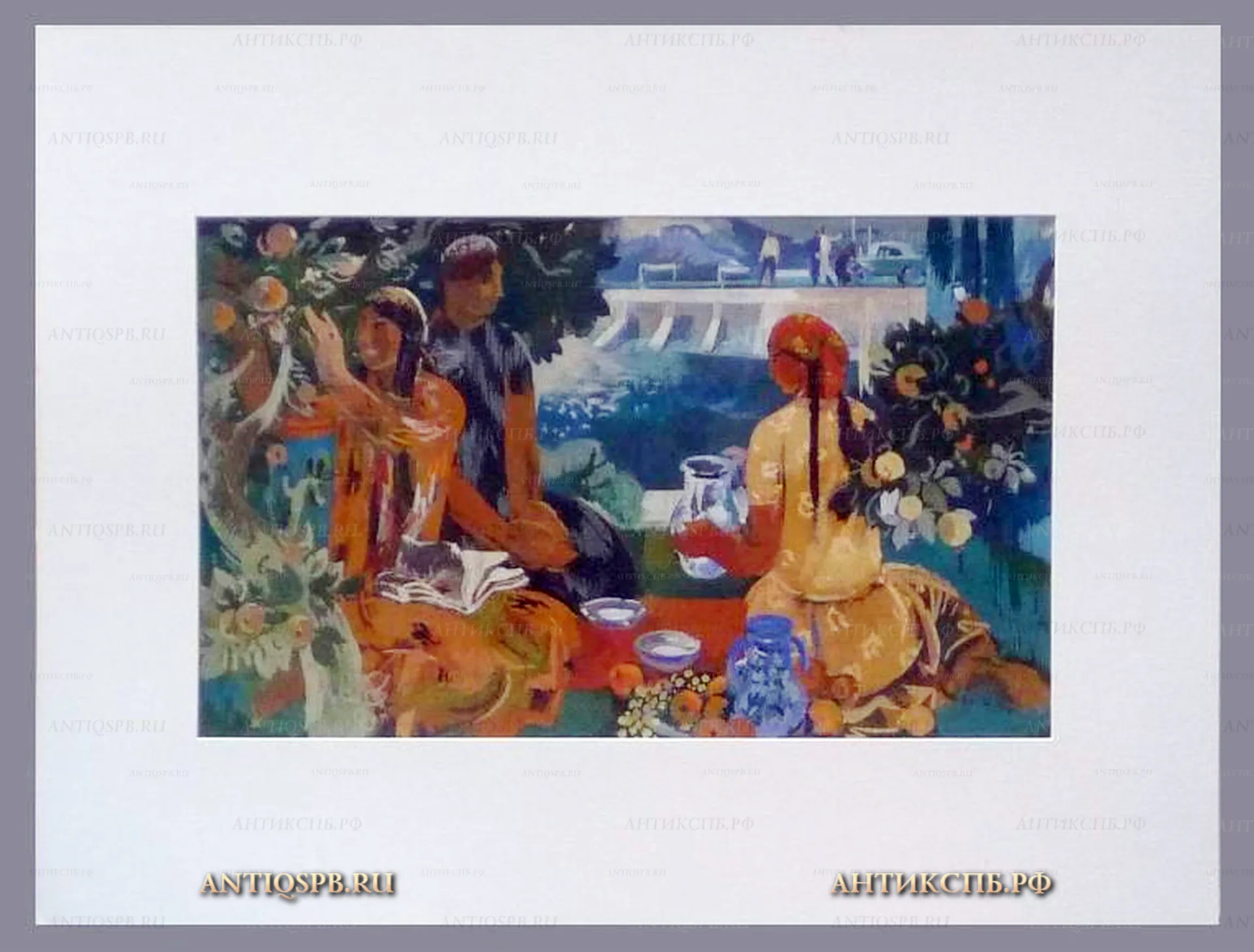 Картина "Обеденный перерыв. Азия". Бумага, темпера. Ладвищенко Виктор Михайлович. Вт. пол. ХХ века. СССР. №15082.2